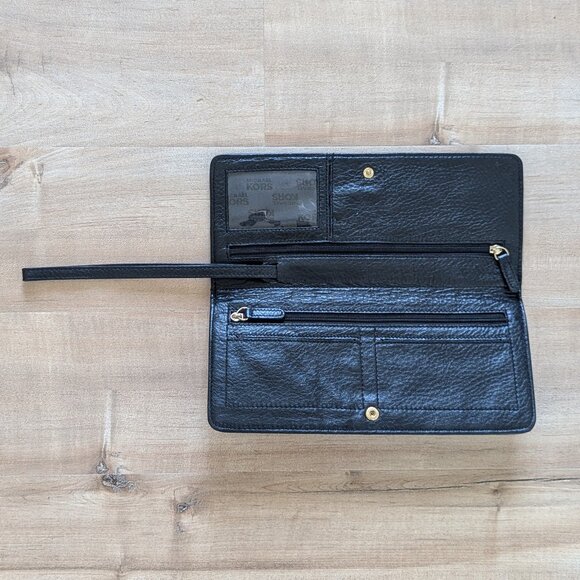 Michael Kors MK Black Gold Logo Convertible Travel Wristlet Wallet - Picture 2 of 6